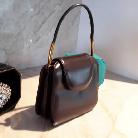 1960s VNTG VERY RARE Judith Lieber Couture Satchel Brown Mini Peekaboo Handbag - Picture 5 of 9